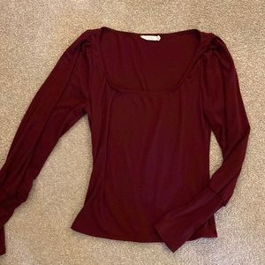 Lush Burgundy Puff Sleeve Square Neck Knit Top Size Medium